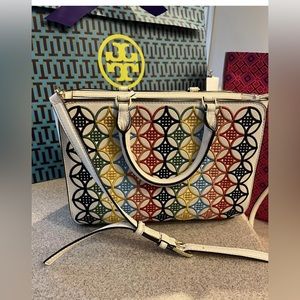 Tory Burch Ivory Multicolor Embroidered Crossbody Bag Purse